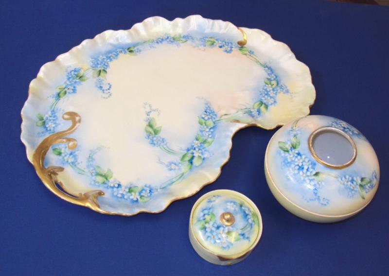 Hand Painted "Forget Me Nots" Dresser Set